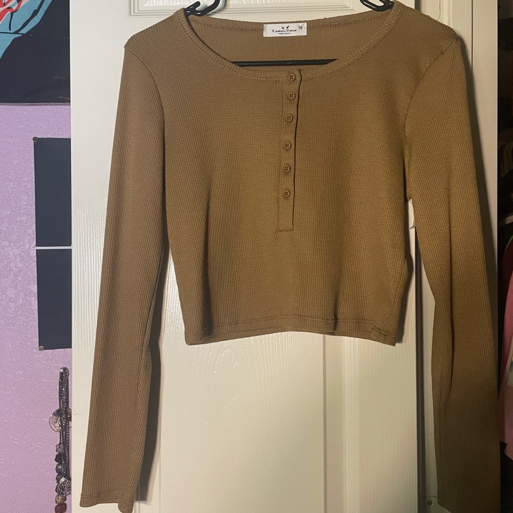 Tan button down crop top